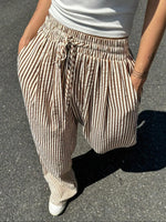 Women'S Striped Print Drawstring Waist Wide-Leg Pants, Womenswear Casual Pocket Woven Trousers for Summer, Women'S Bottoms for Daily Wear