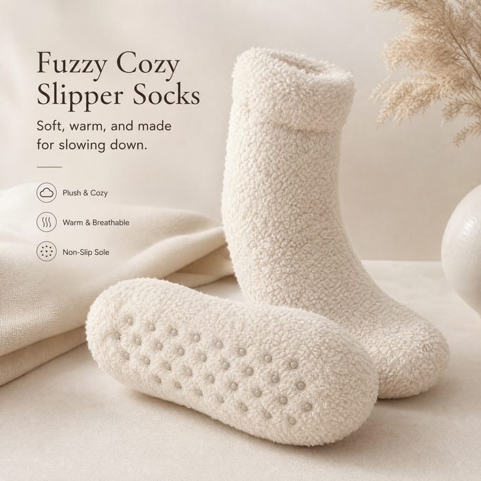 Fuzzy Cloud Slipper Socks in cream
